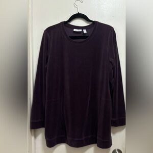 D & Co Purple Velvet Round Neck Pullover Top Sz L